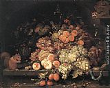 Fruit Still-Life with Squirrel and Goldfinch by Abraham Mignon